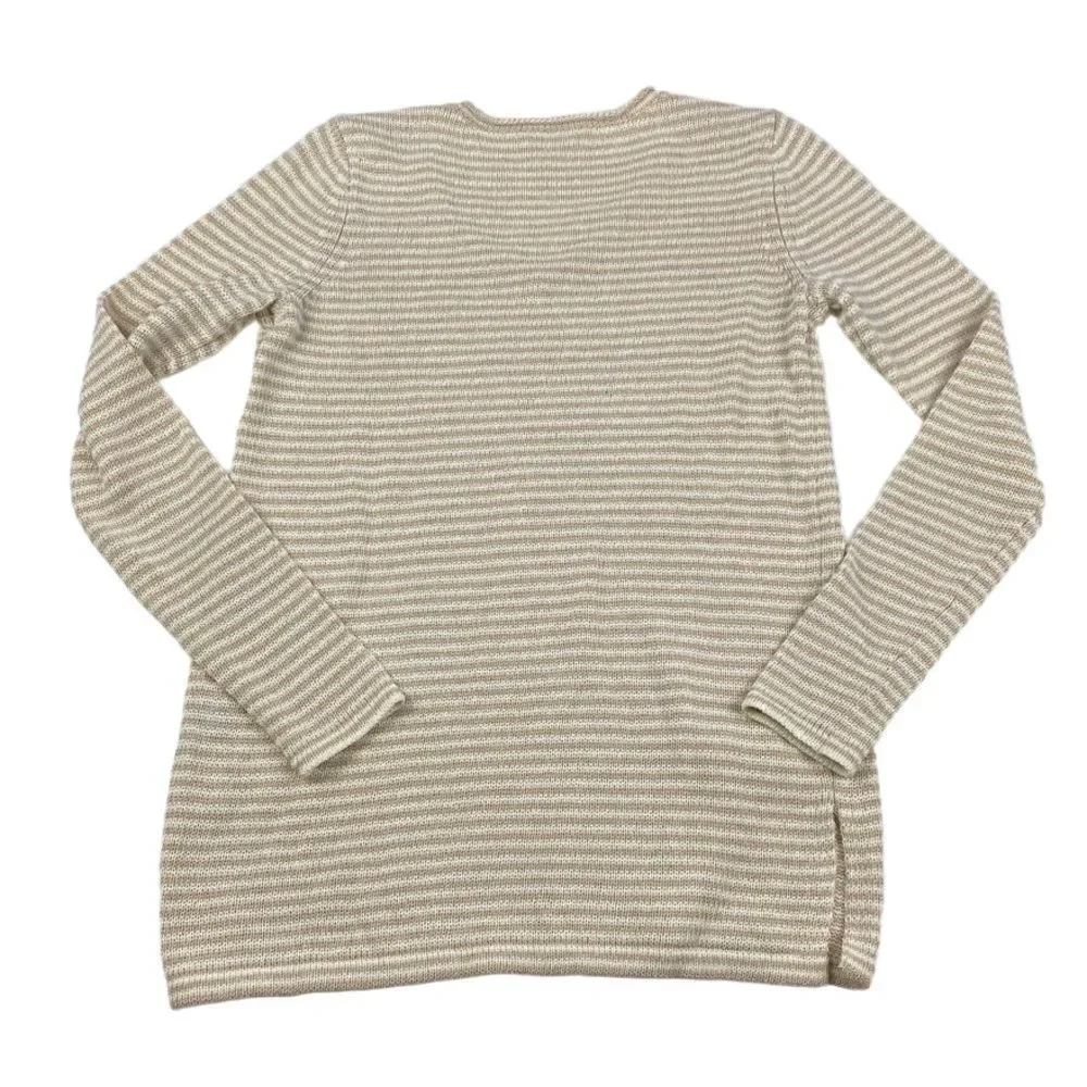 J.McLAUGHLIN Callum Striped Knit V Neck Sweater Sand White XS